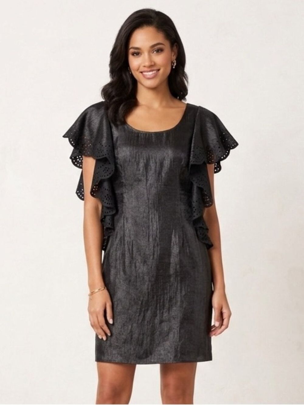 Alexia Admor Lace Flutter Sleeve Midi Dress Women Small Black LBD Party Feminine